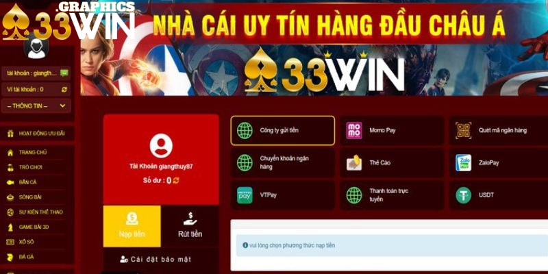 Giao dịch nạp rút tiền tại 33Win khá nhanh chóng và tiện lợi